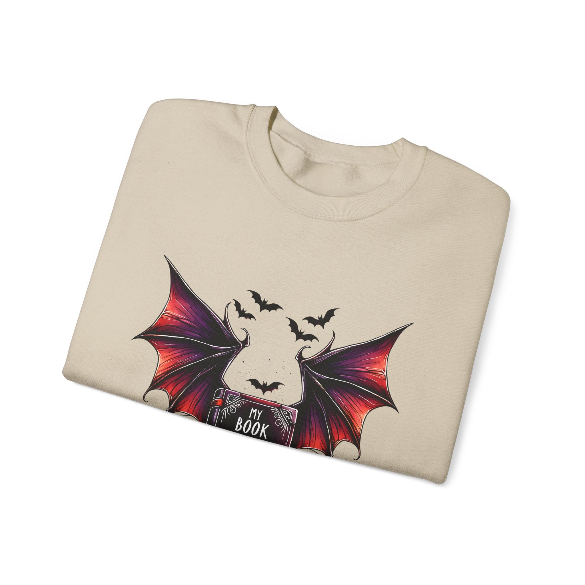 Bat Wings Book Lover Sweatshirt – "My Book Boyfriend Has Wings" Gothic Reading Crewneck