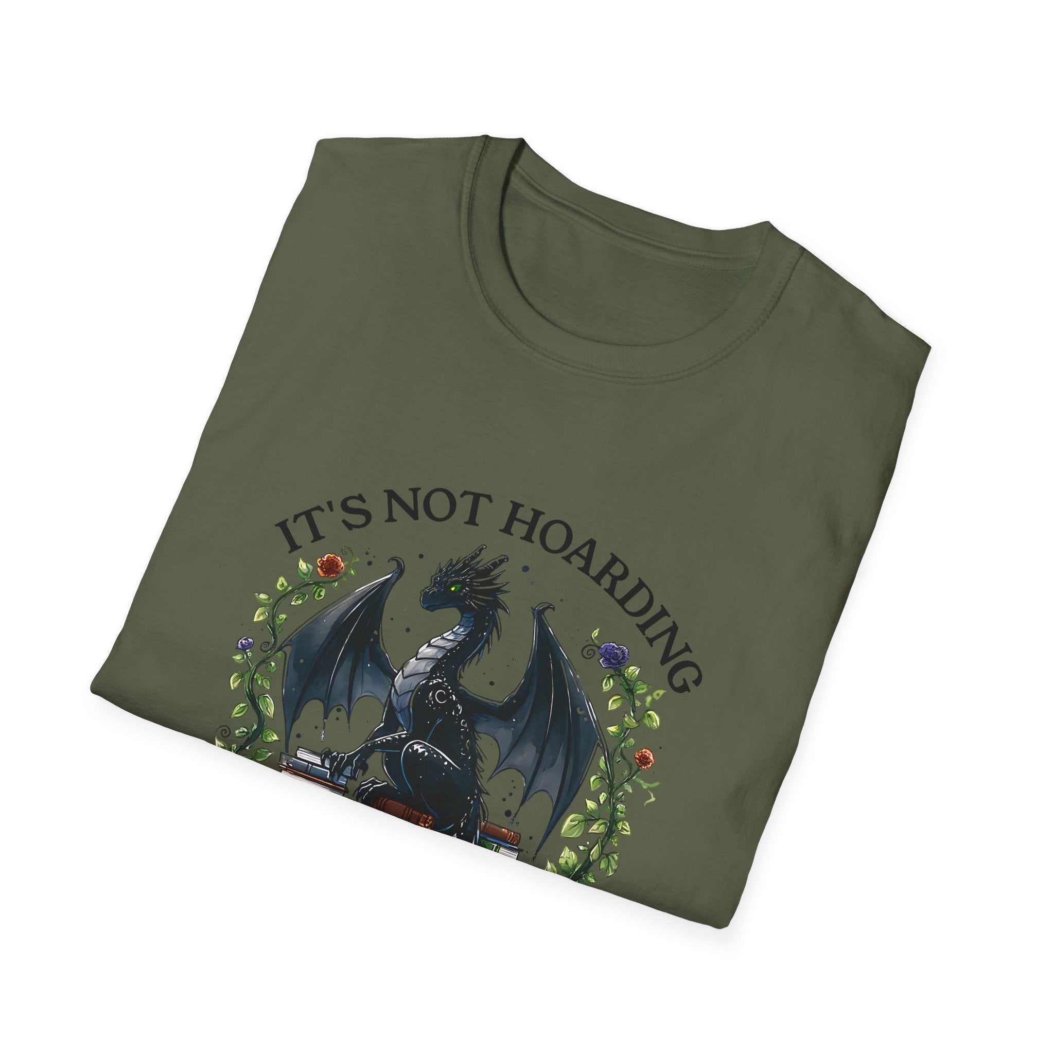 Dragon Reading T-Shirt — "It's Not Hoarding If It's Books" Book Lover Tee