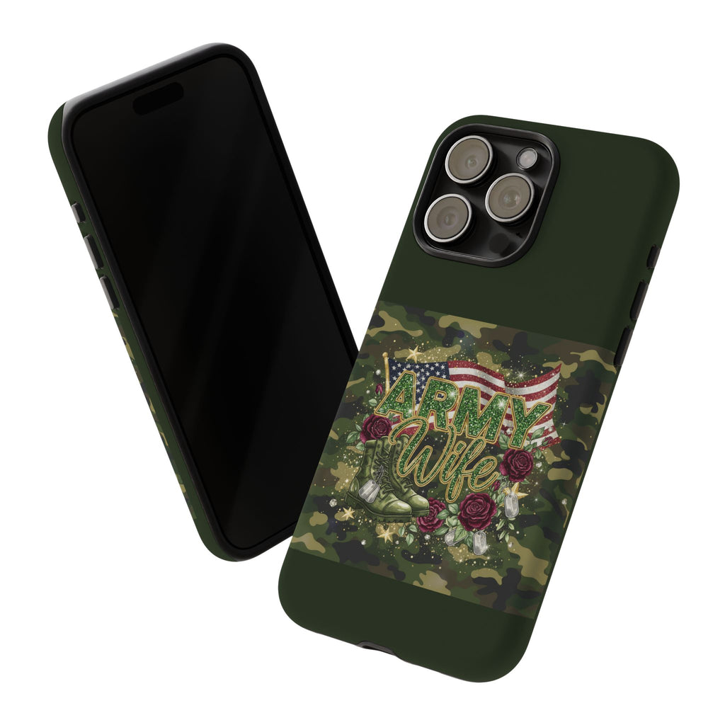 Army Wife Tough Phone Case — Camo Flag Design with Roses