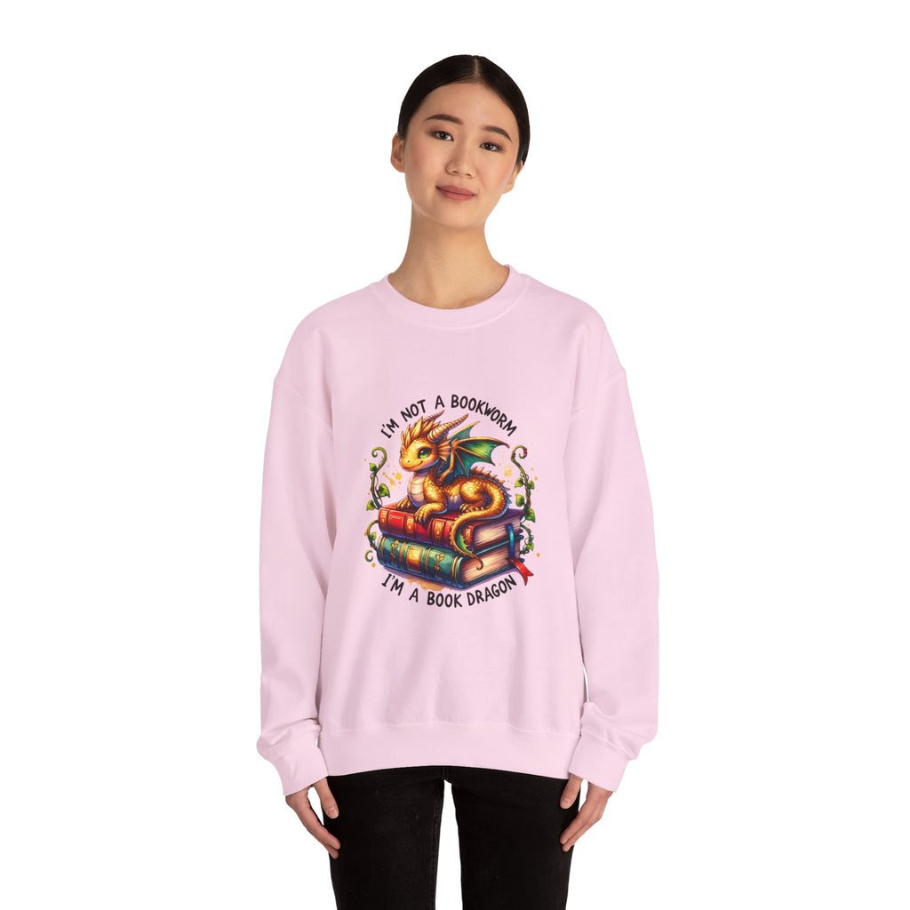 Book Dragon Crewneck Sweatshirt — "I'm Not a Bookworm, I'm a Book Dragon" Cozy Reader Sweatshirt