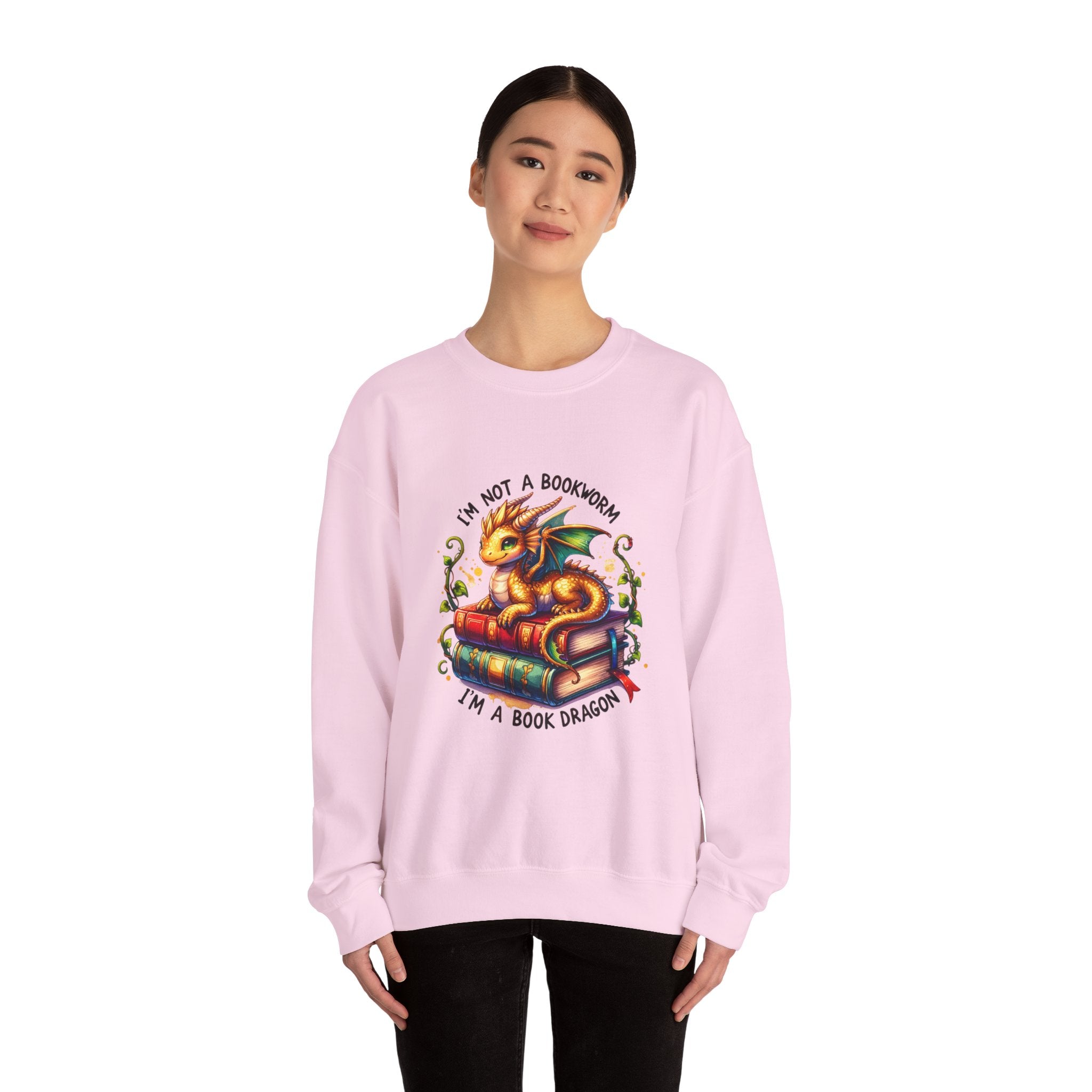 Book Dragon Crewneck Sweatshirt — "I'm Not a Bookworm, I'm a Book Dragon" Cozy Reader Sweatshirt