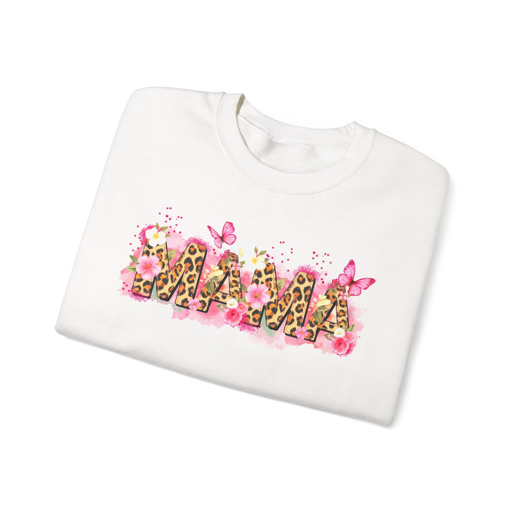 Mama Leopard Floral Crewneck Sweatshirt – Pink Butterflies