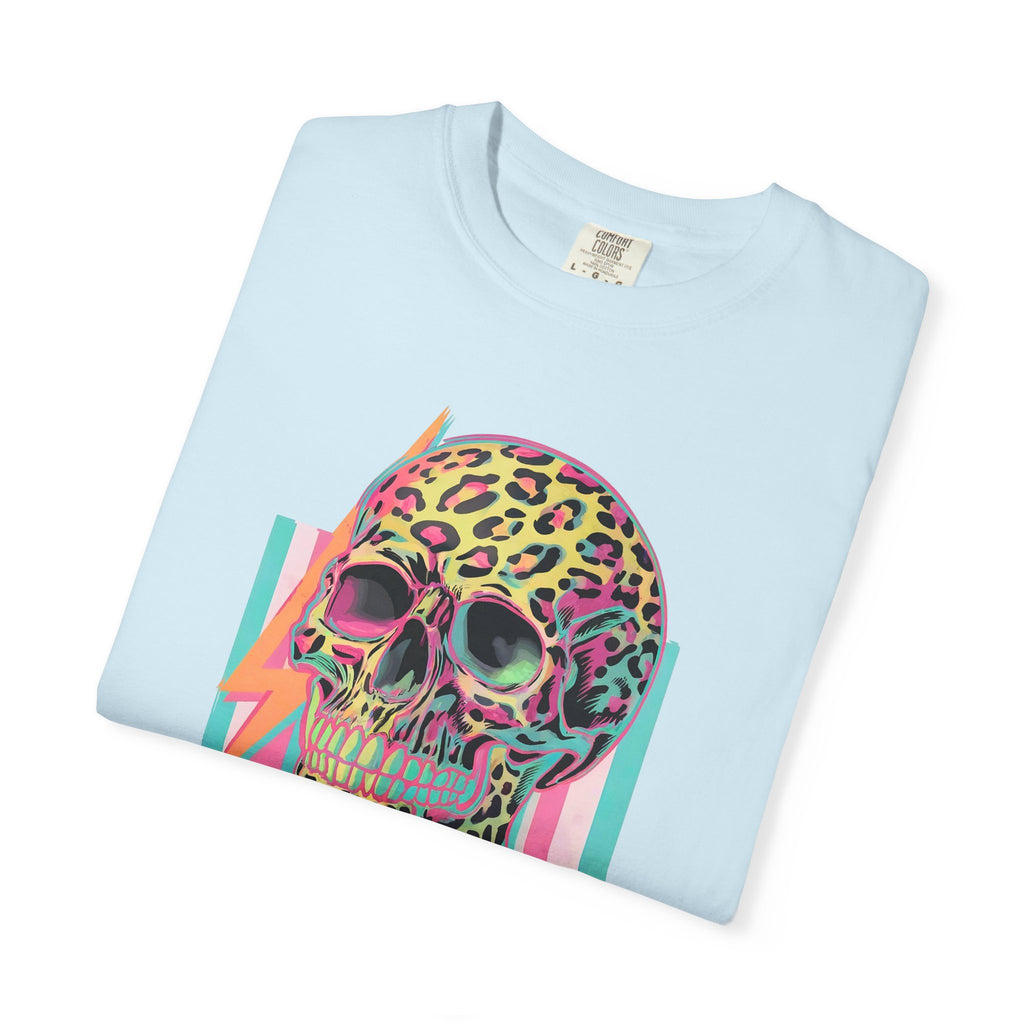 Stressed Since Birth T-Shirt — Neon Leopard Skull Graphic Tee