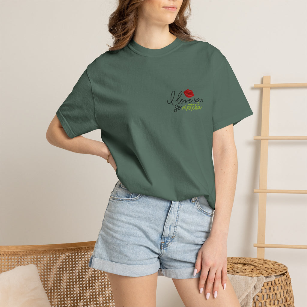 T-Shirt — "I Love You For Matcha" Graphic Tee with Leopard Heart & Matcha Cup