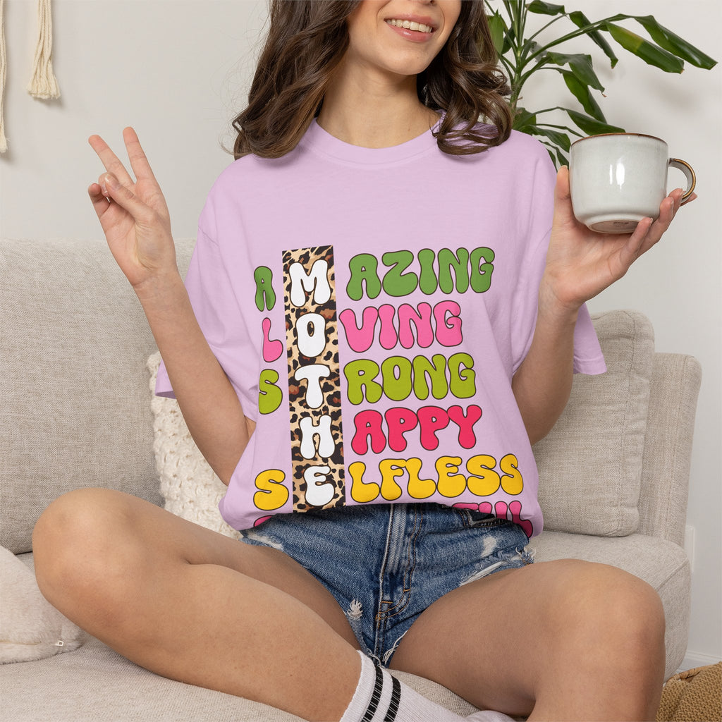 Mother Acrostic Graphic T-Shirt — Retro Bubble Letters & Leopard Accent