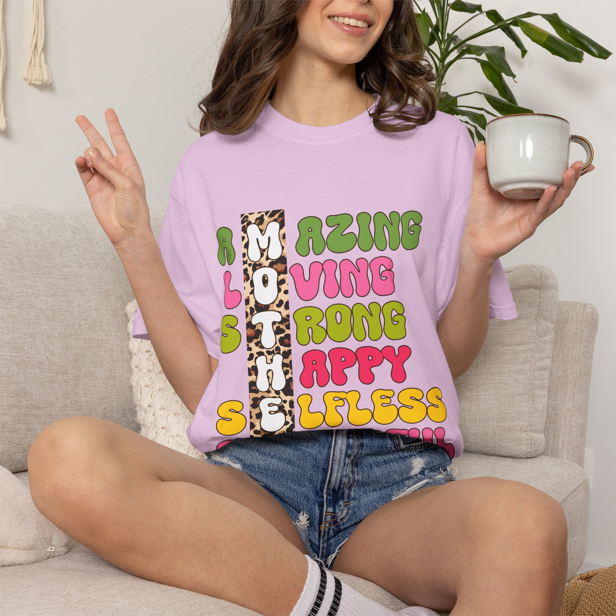 Mother Acrostic Graphic T-Shirt — Retro Bubble Letters & Leopard Accent