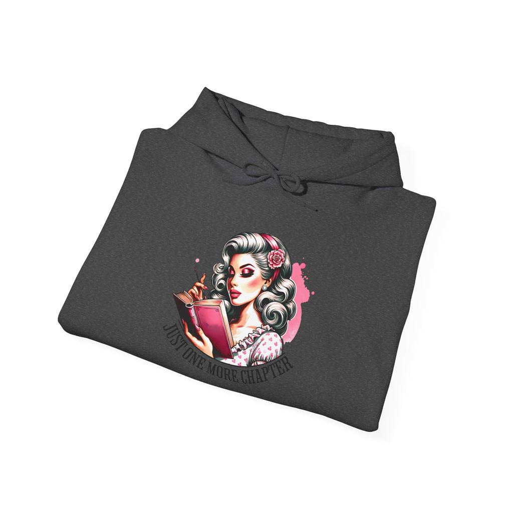 Hoodie — Retro Pin-Up Reader “Just One More Chapter” Cozy Book Lover Sweatshirt