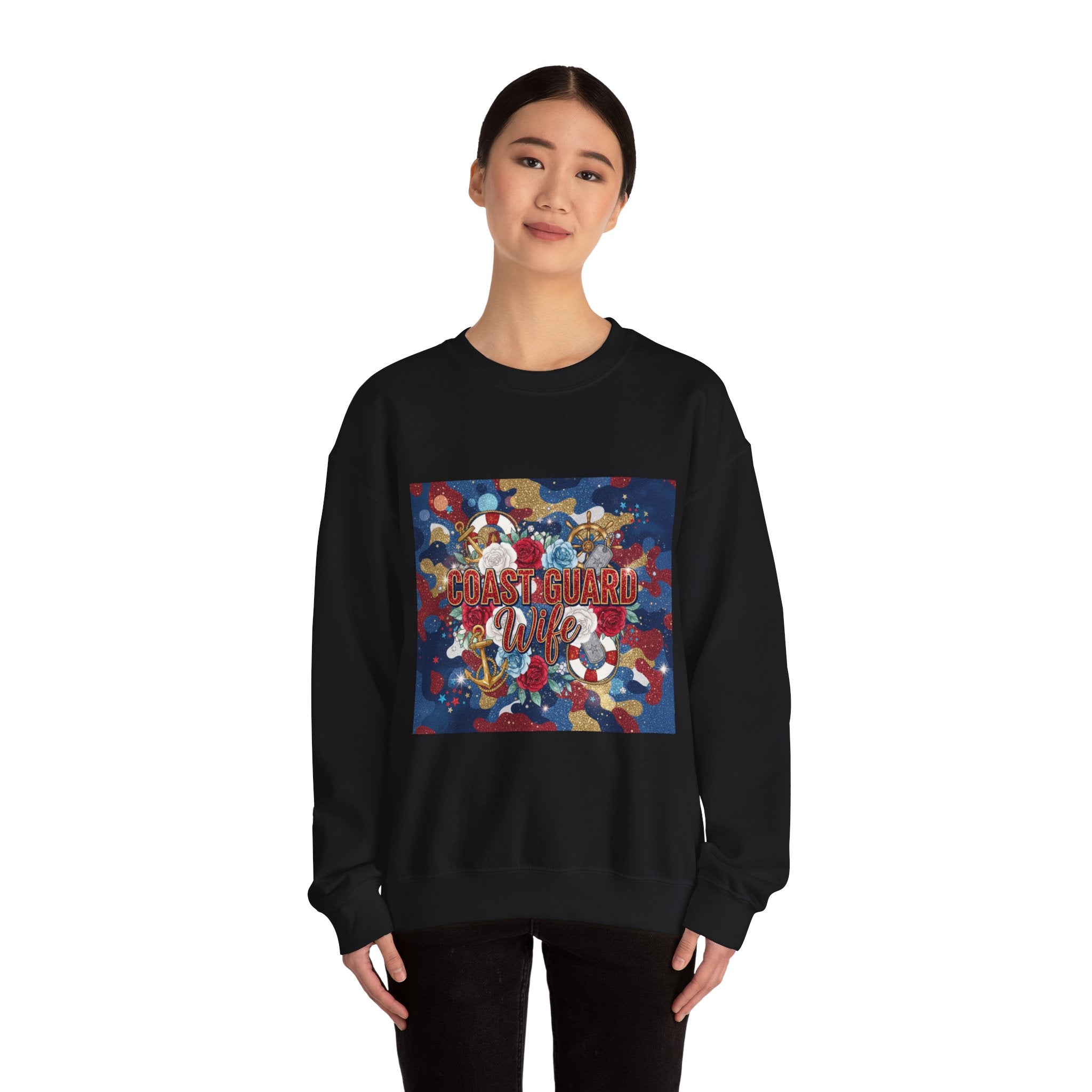 Coast Guard Mom Crewneck Sweatshirt - Patriotic Sea Rescue Design