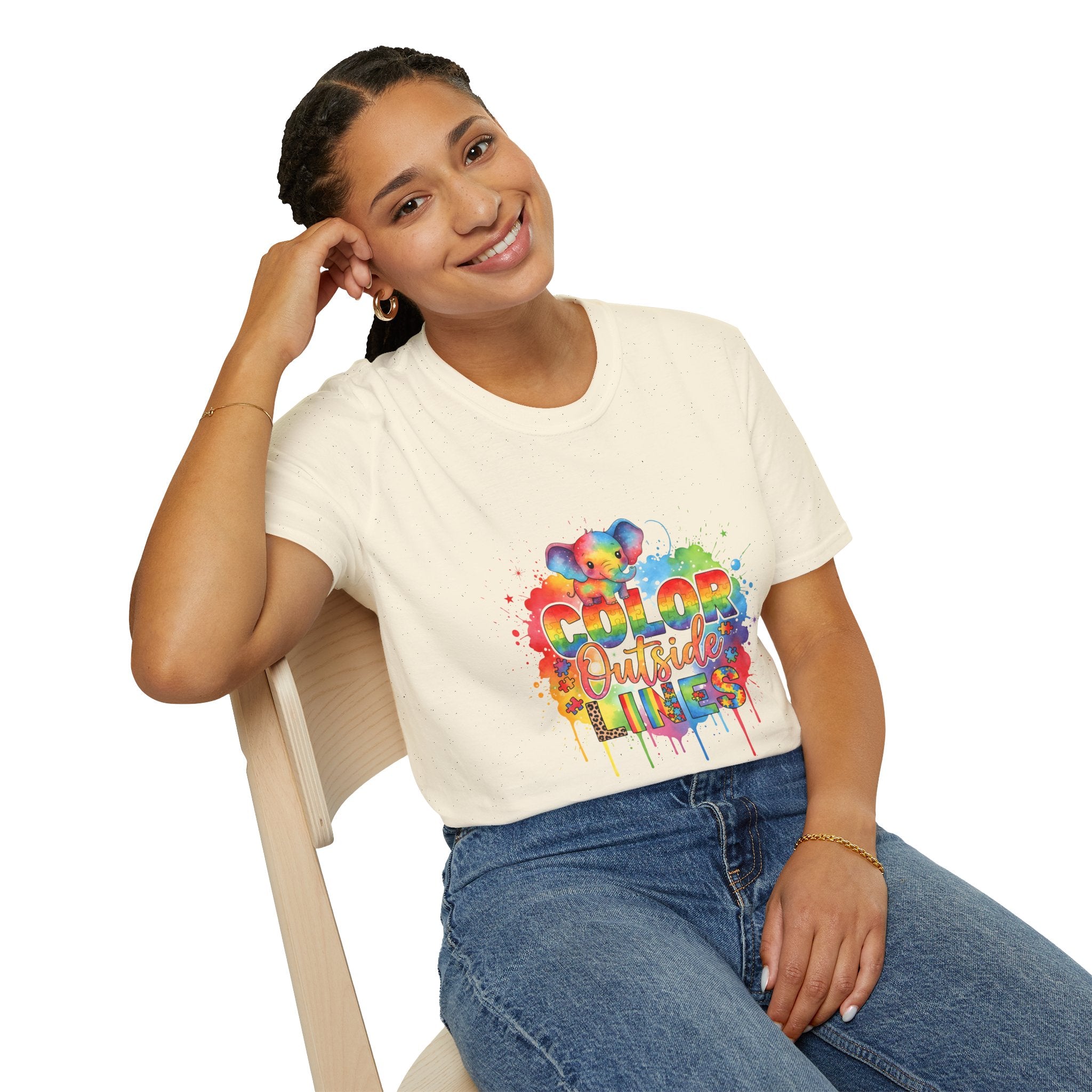 Color Outside Lines T-Shirt — Rainbow Paint Splatter Art Tee