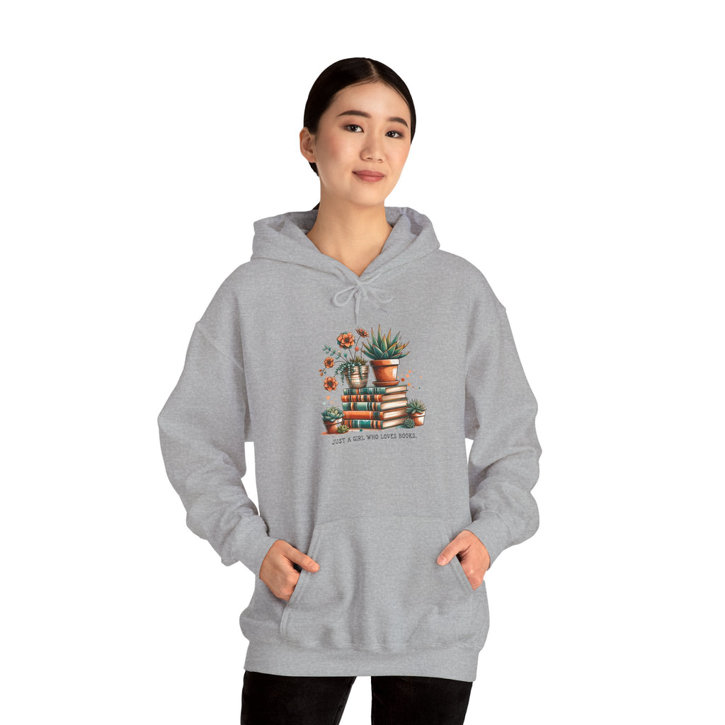 Plant Lover Hoodie – 'Plant Lady With Books' Cozy Botanical Pullover