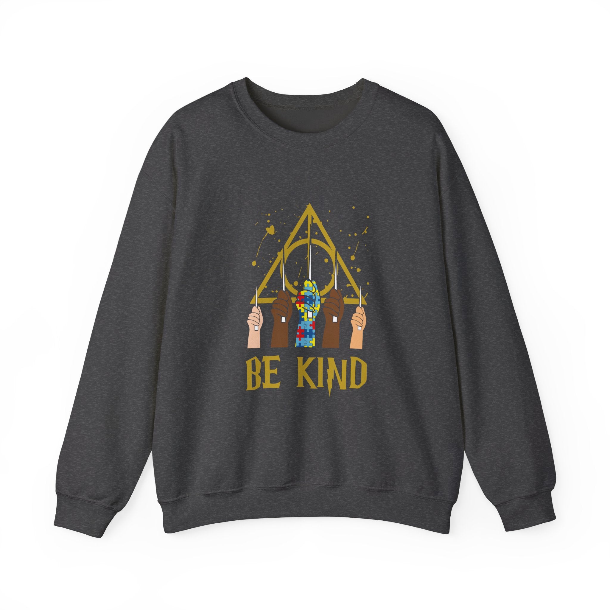 Be Kind Crewneck Sweatshirt – Inclusive Hands & Golden Emblem