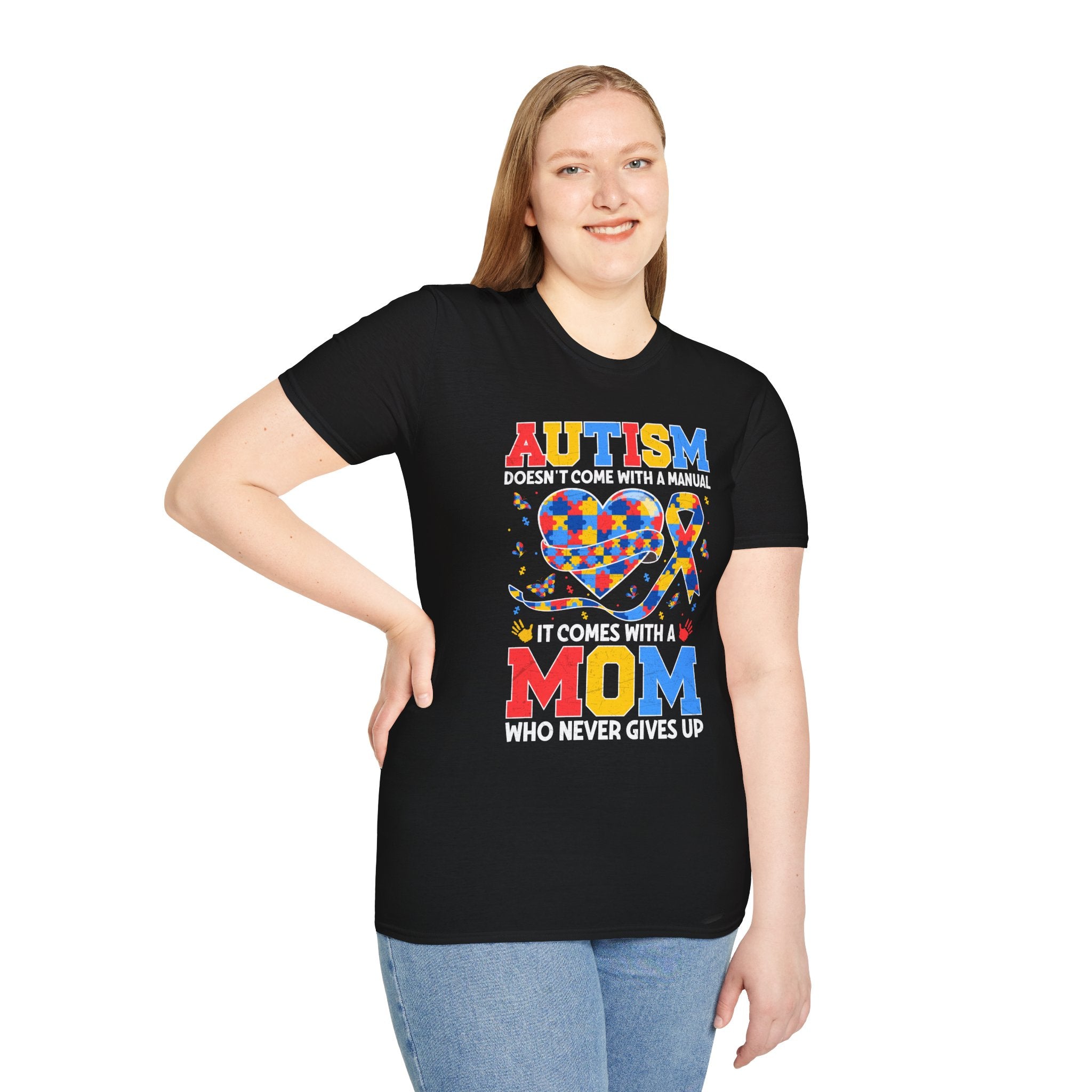 Autism Mom Graphic T-Shirt — “Autism doesn't come with a manual, it comes with a mom who never gives up”