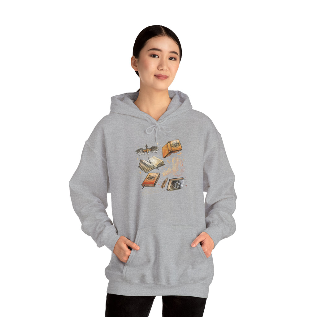 Bookish Bat Hoodie — Vintage Flying Books Graphic Pullover