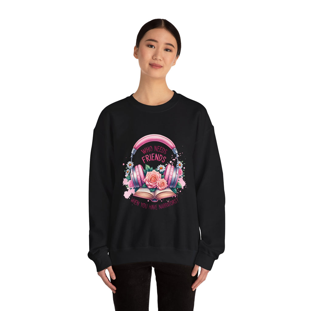 Crewneck Sweatshirt - "Who Needs Friends When You Have Headphones" Floral Pink Headphone Design