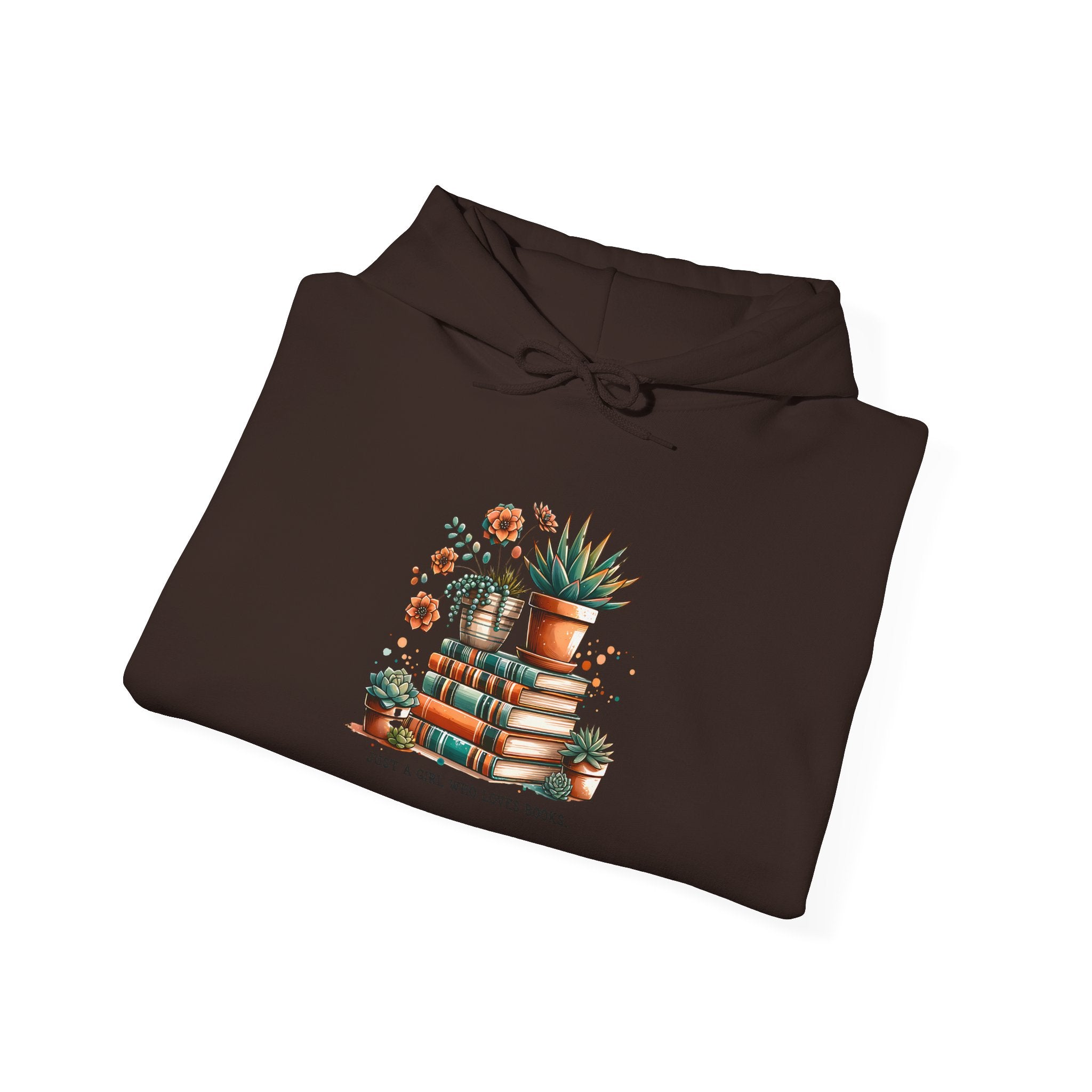 Plant Lover Hoodie – 'Plant Lady With Books' Cozy Botanical Pullover