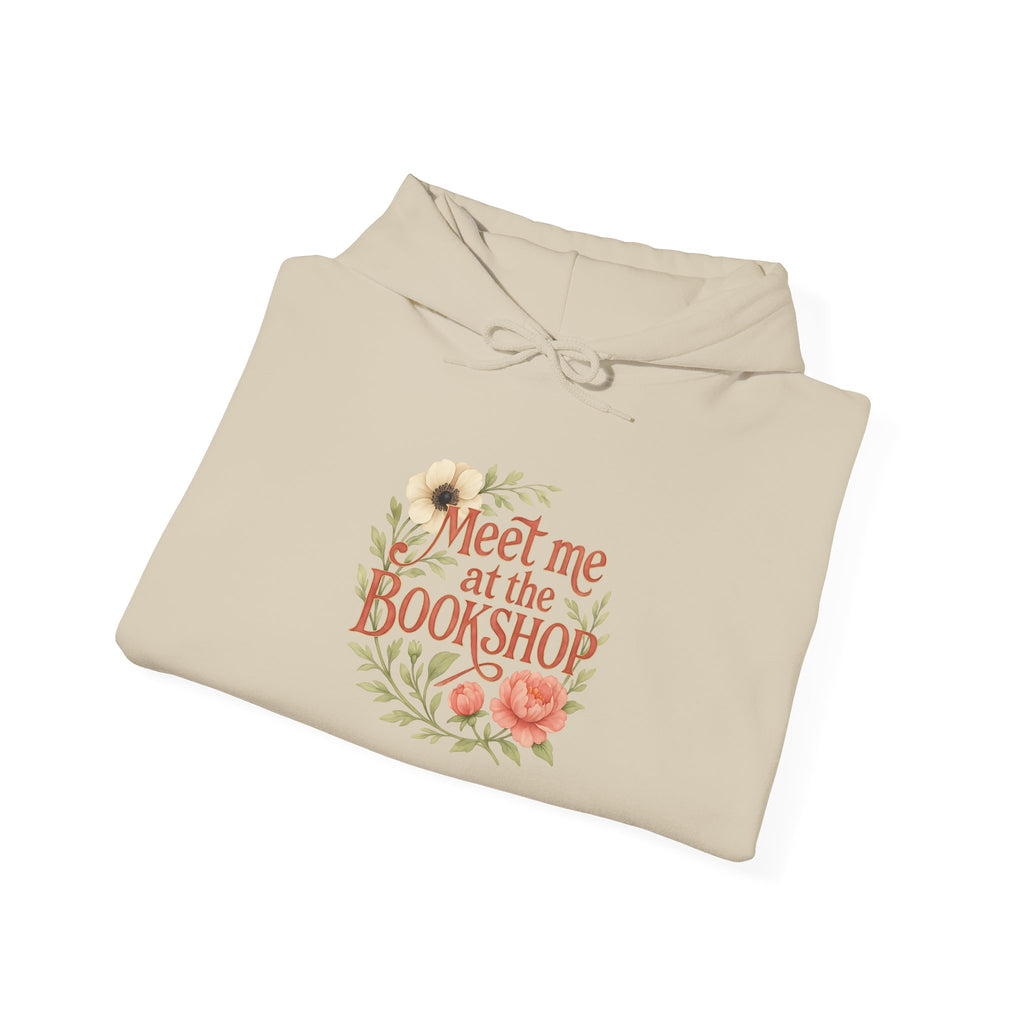 Bookshop Hoodie — "Meet Me at the Bookshop" Floral Reading Sweatshirt