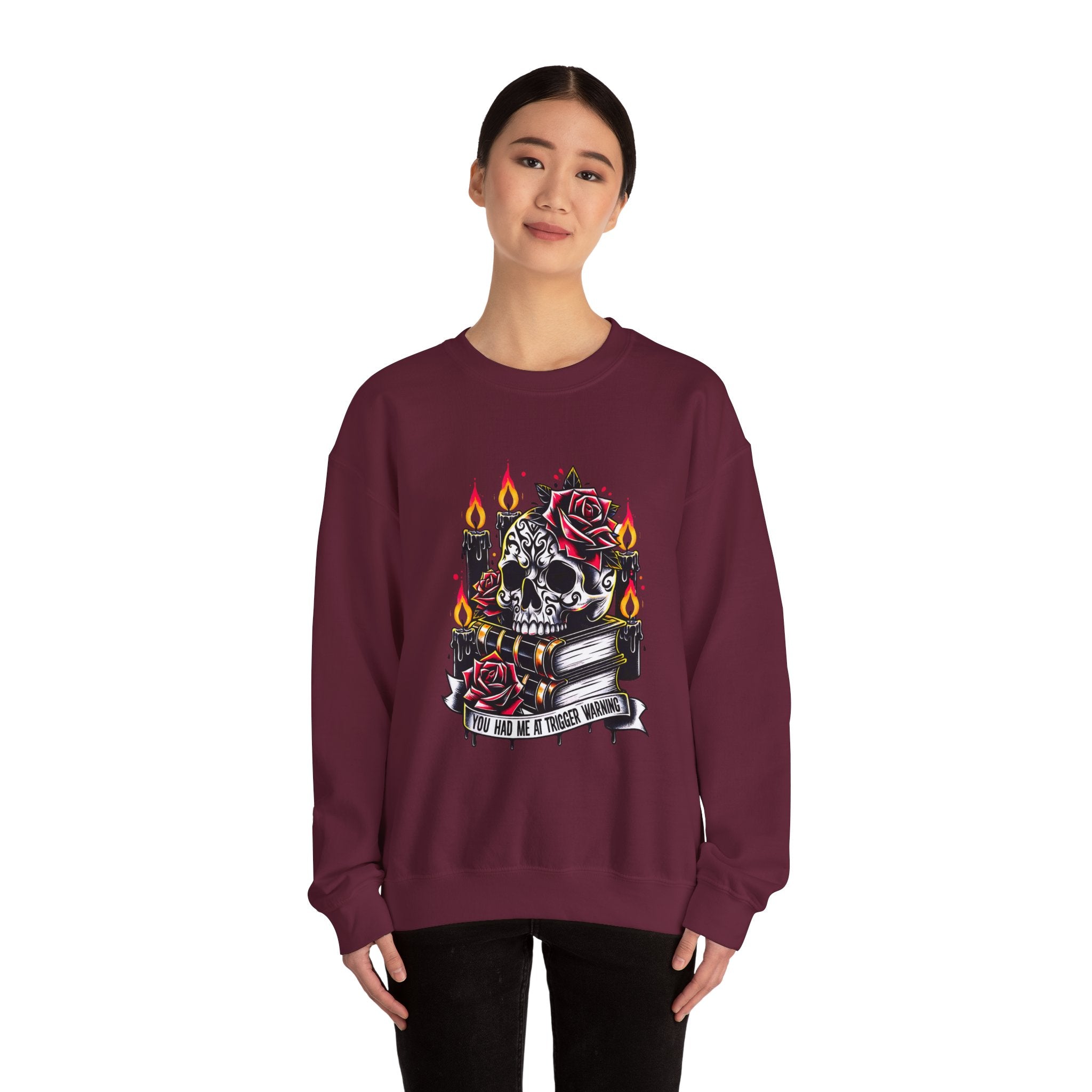 Skull & Rose Candle Crewneck Sweatshirt — Gothic Vintage Tattoo Design