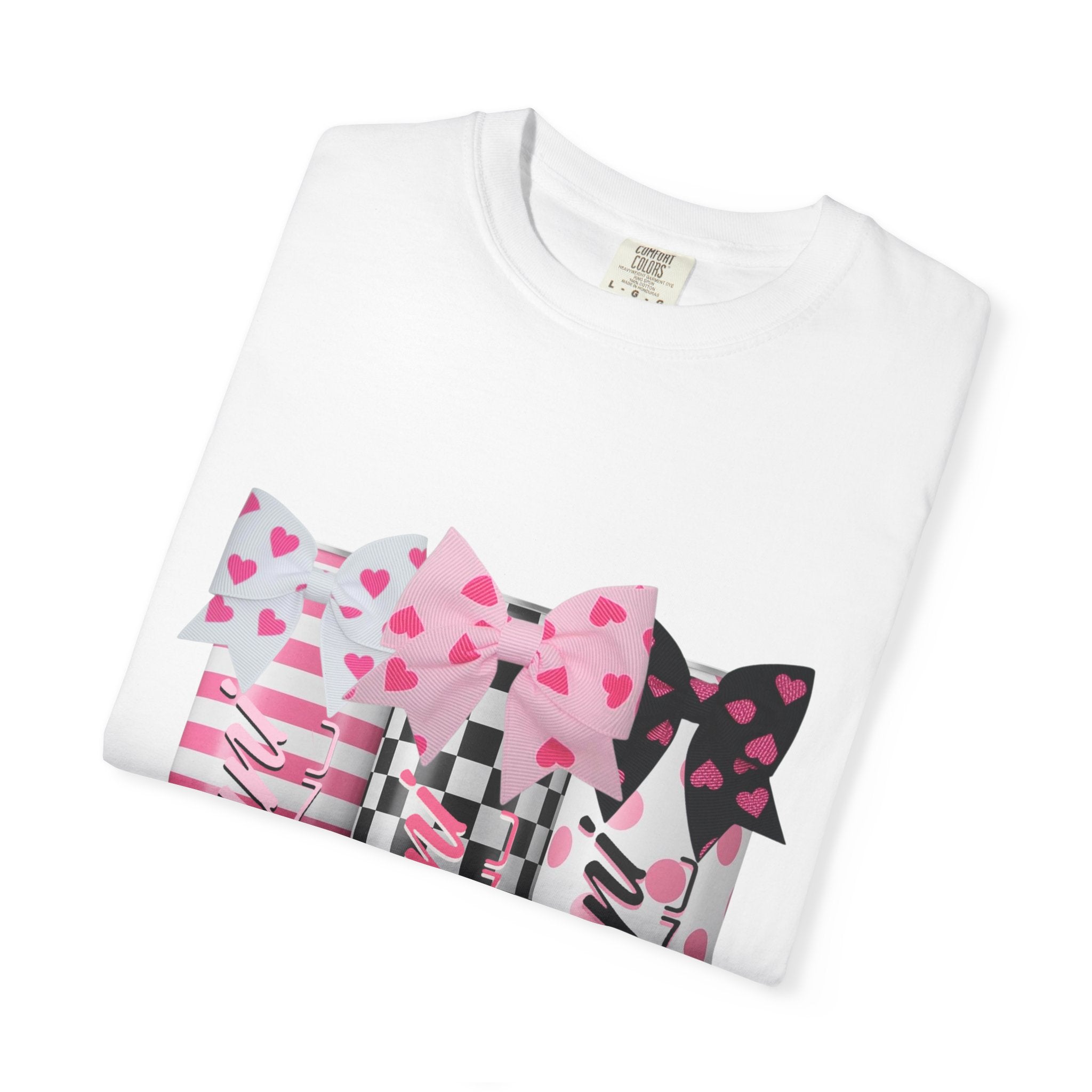 Lipstick Trio Graphic T-Shirt — Pink Bow Cosmetic Design