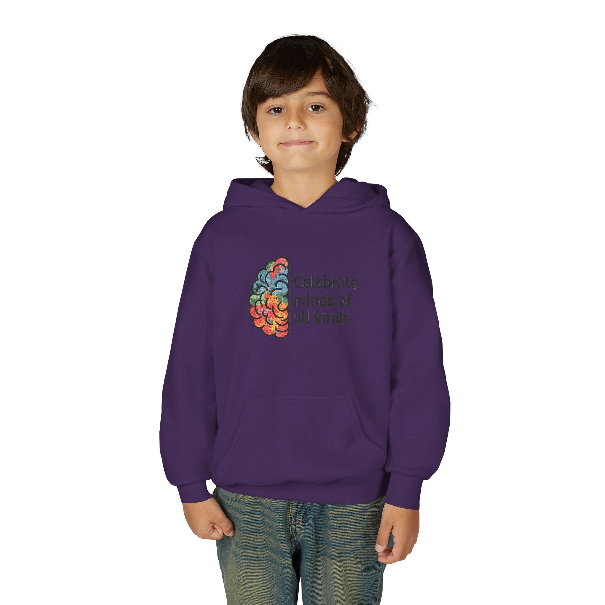 Youth Hoodie — "Celebrate Minds of All Kinds" Colorful Brain Awareness Pullover