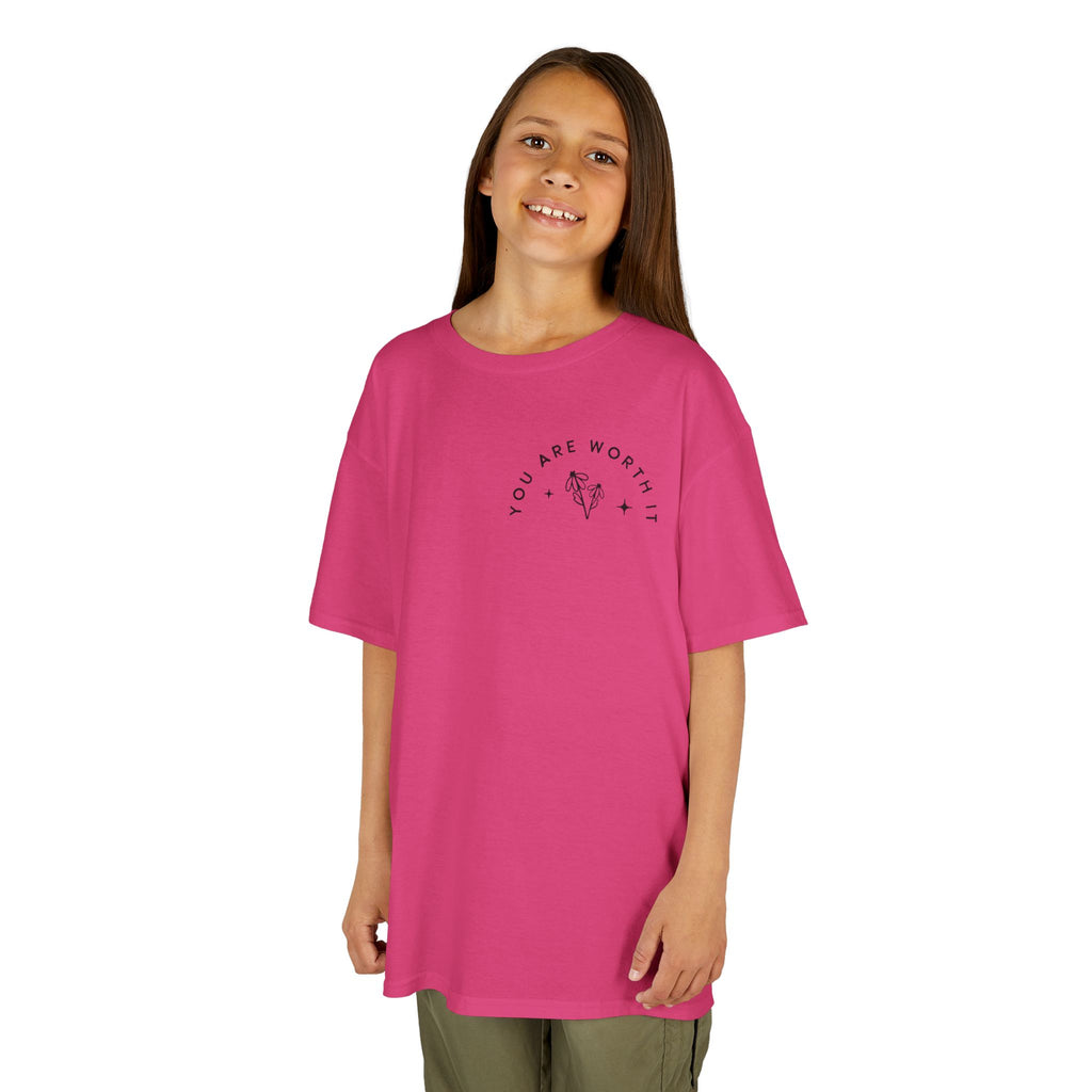 Kids Tee — “You Are Worth It” Minimal Floral Comfort Shirt