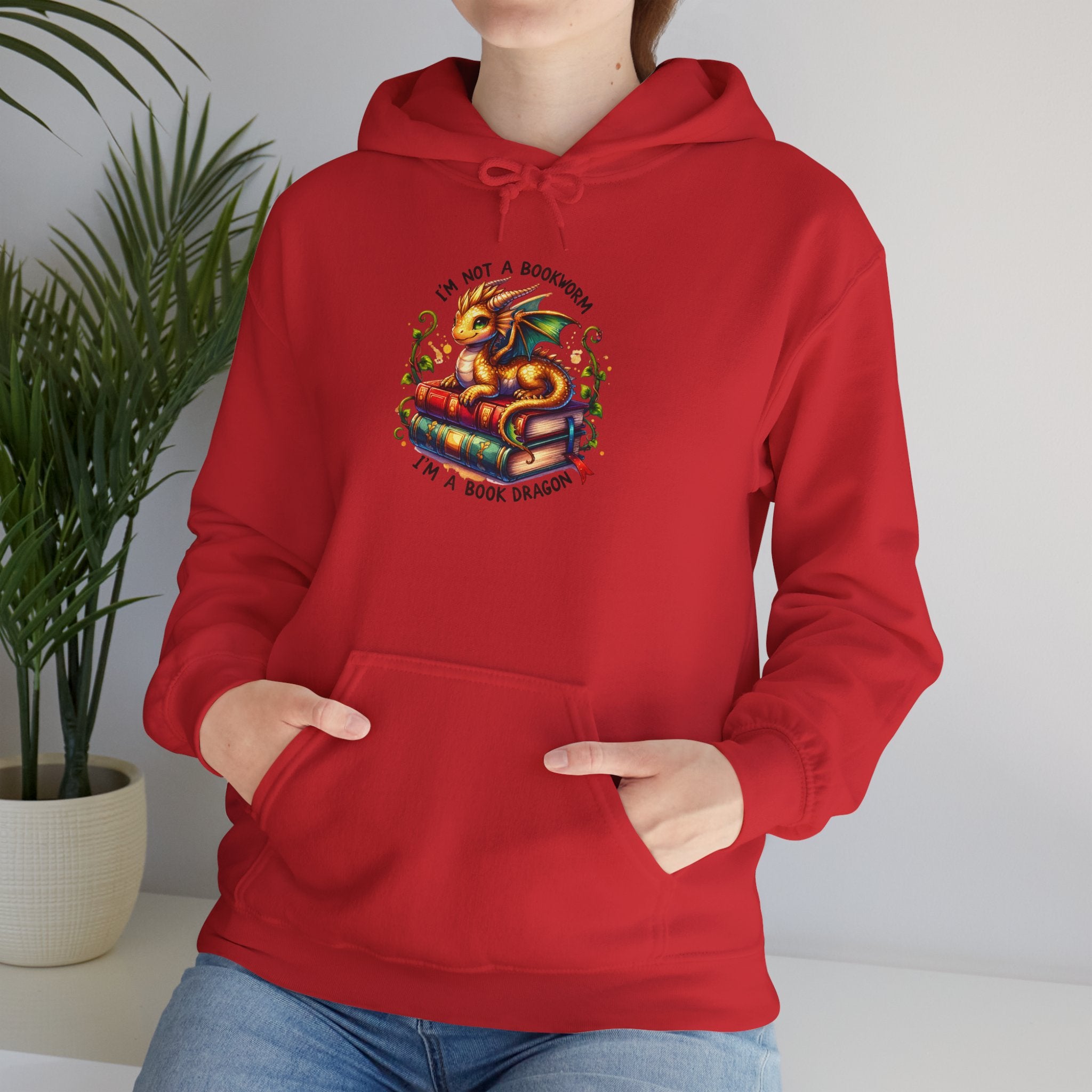 Hoodie — 'I'm Not A Dragon' Cute Snake-on-Book Graphic Pullover