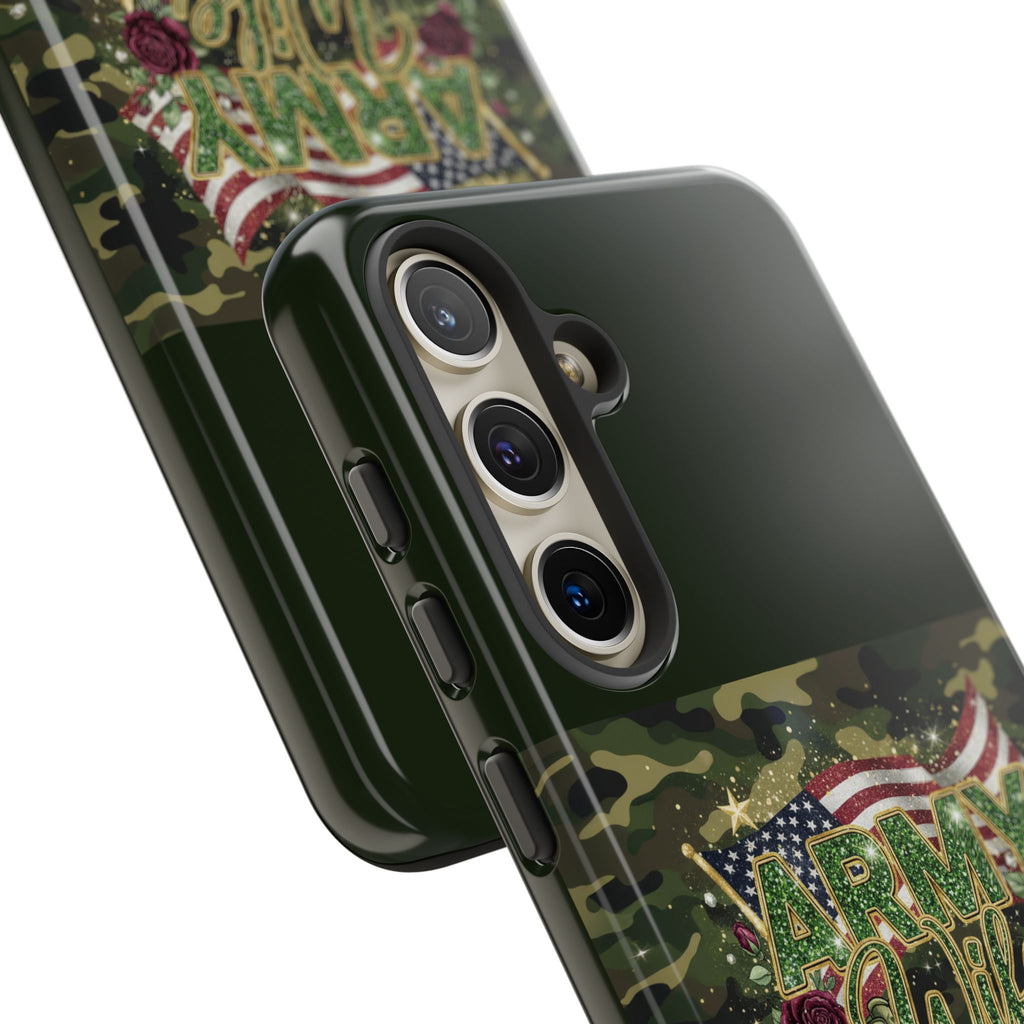 Army Wife Tough Phone Case — Camo Flag Design with Roses
