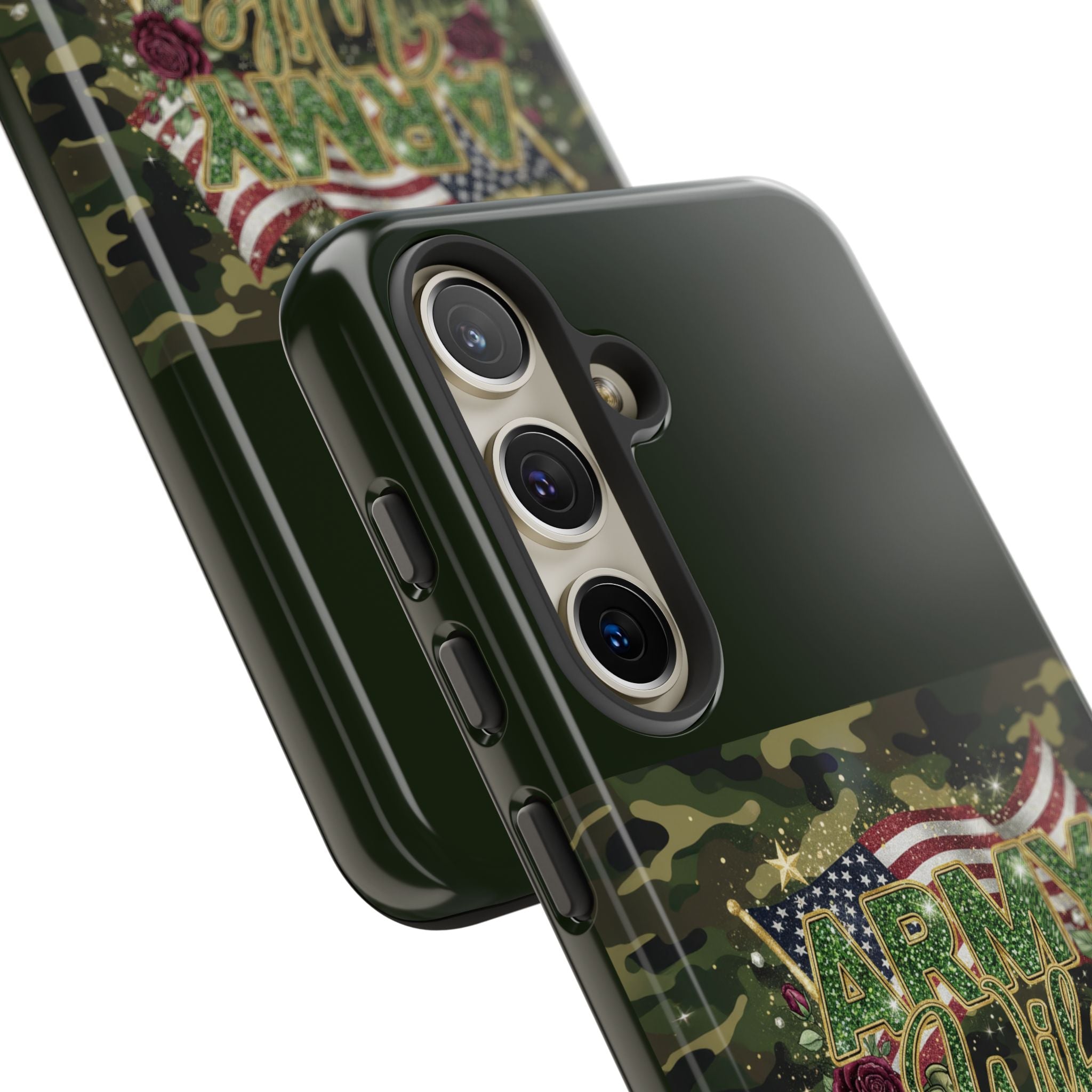 Army Wife Tough Phone Case — Camo Flag Design with Roses