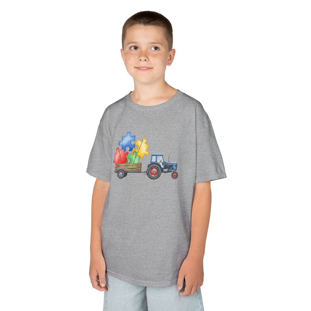 Kids Tractor with Puzzle Pieces T-Shirt — Autism Awareness Farm Tee