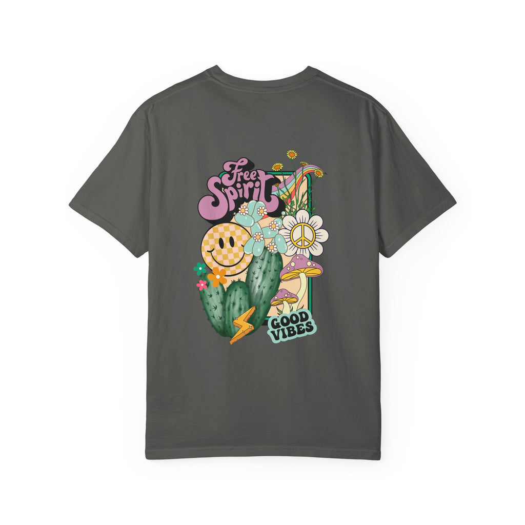 Good Vibes Retro Graphic T-Shirt — Free Spirit Smiley Desert Design