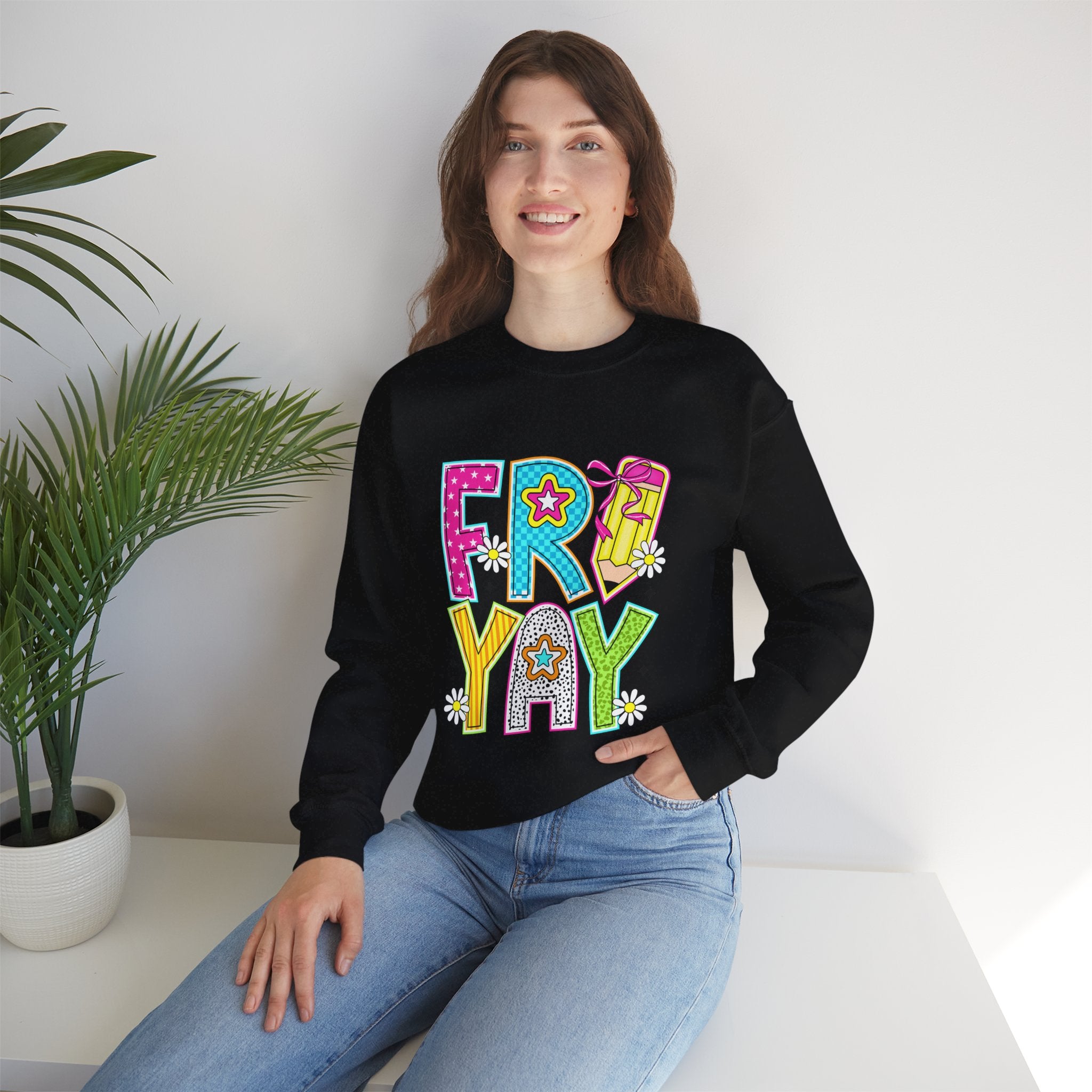 Fro-Yay Crewneck Sweatshirt — Colorful Retro Cartoon Graphic