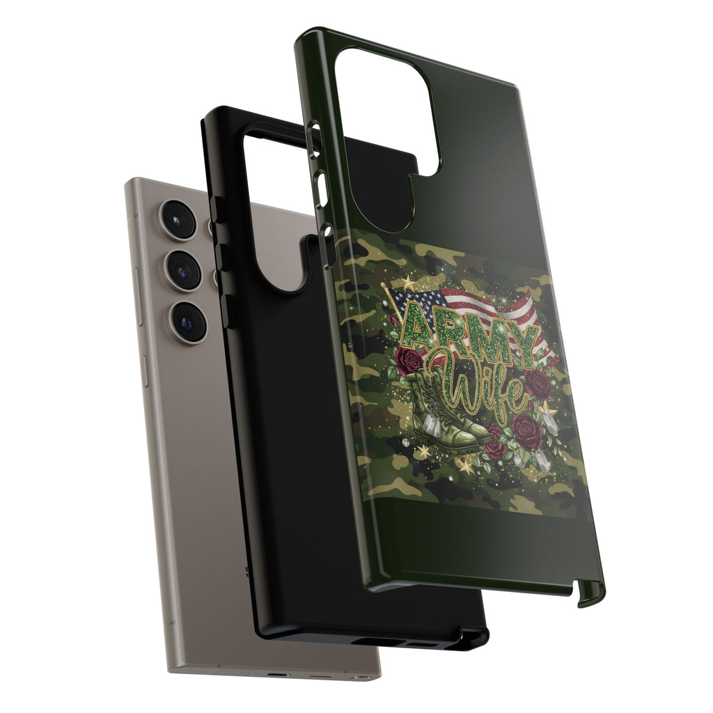 Army Wife Tough Phone Case — Camo Flag Design with Roses