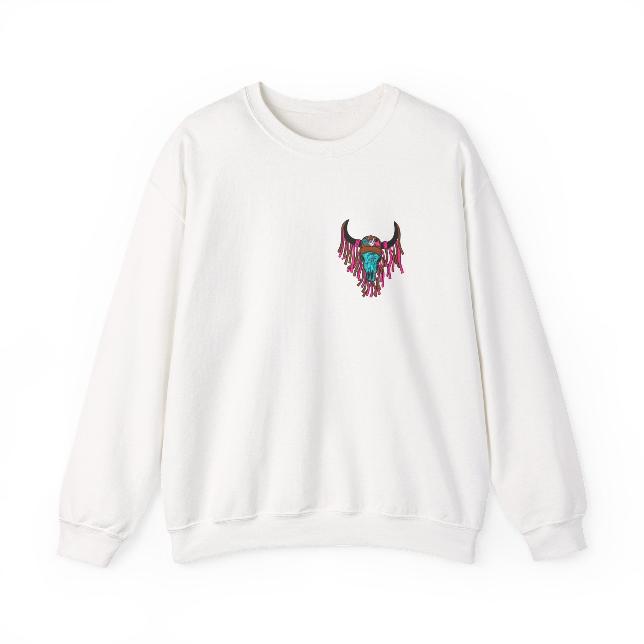 Double-sided Mama Cow Skull Graphic Sweatshirt — 'Ghana Mama' Retro Western Cow Print Pullover