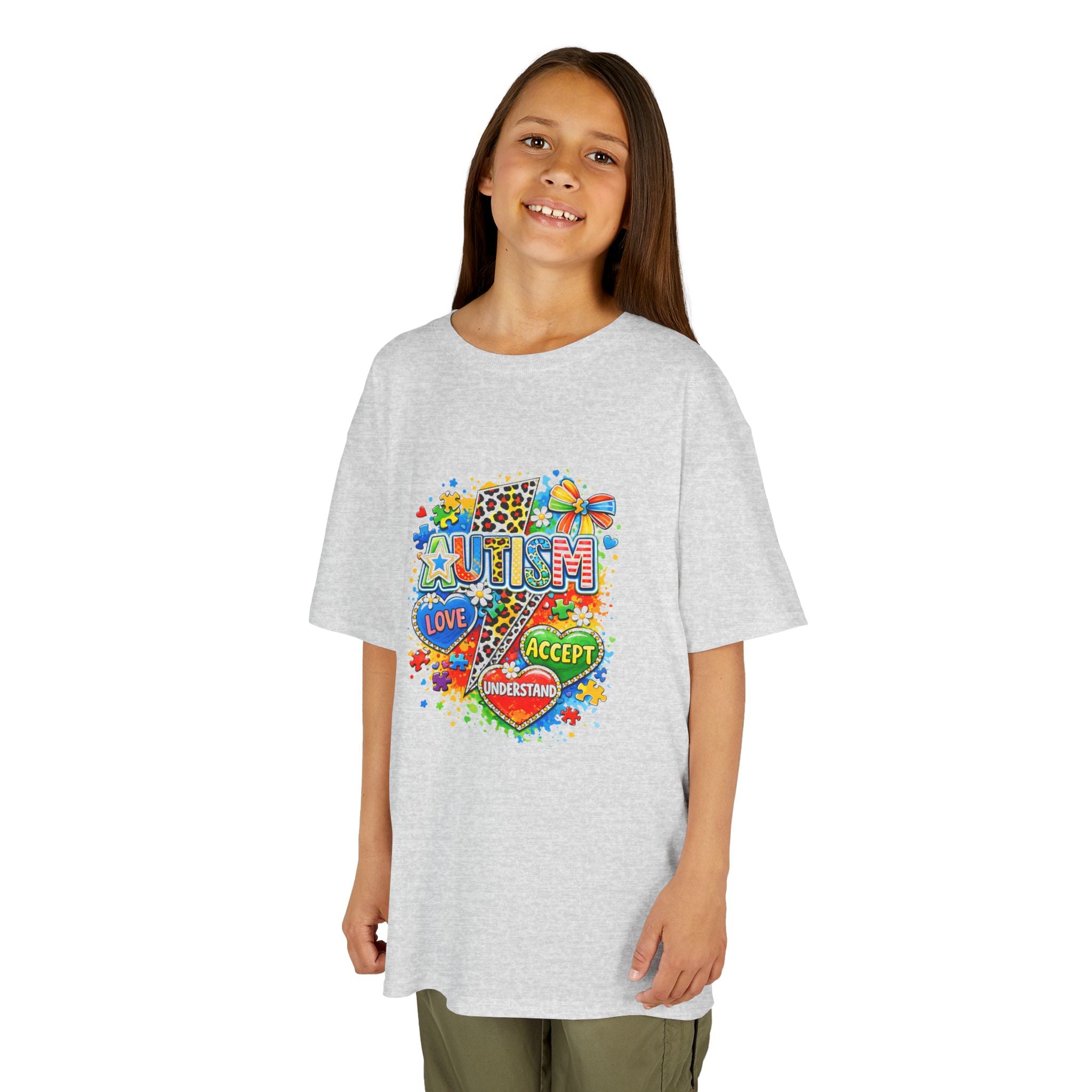 Kids Tee — Colorful Pride & Love Heart Graphic (Love, Accept, Understand)