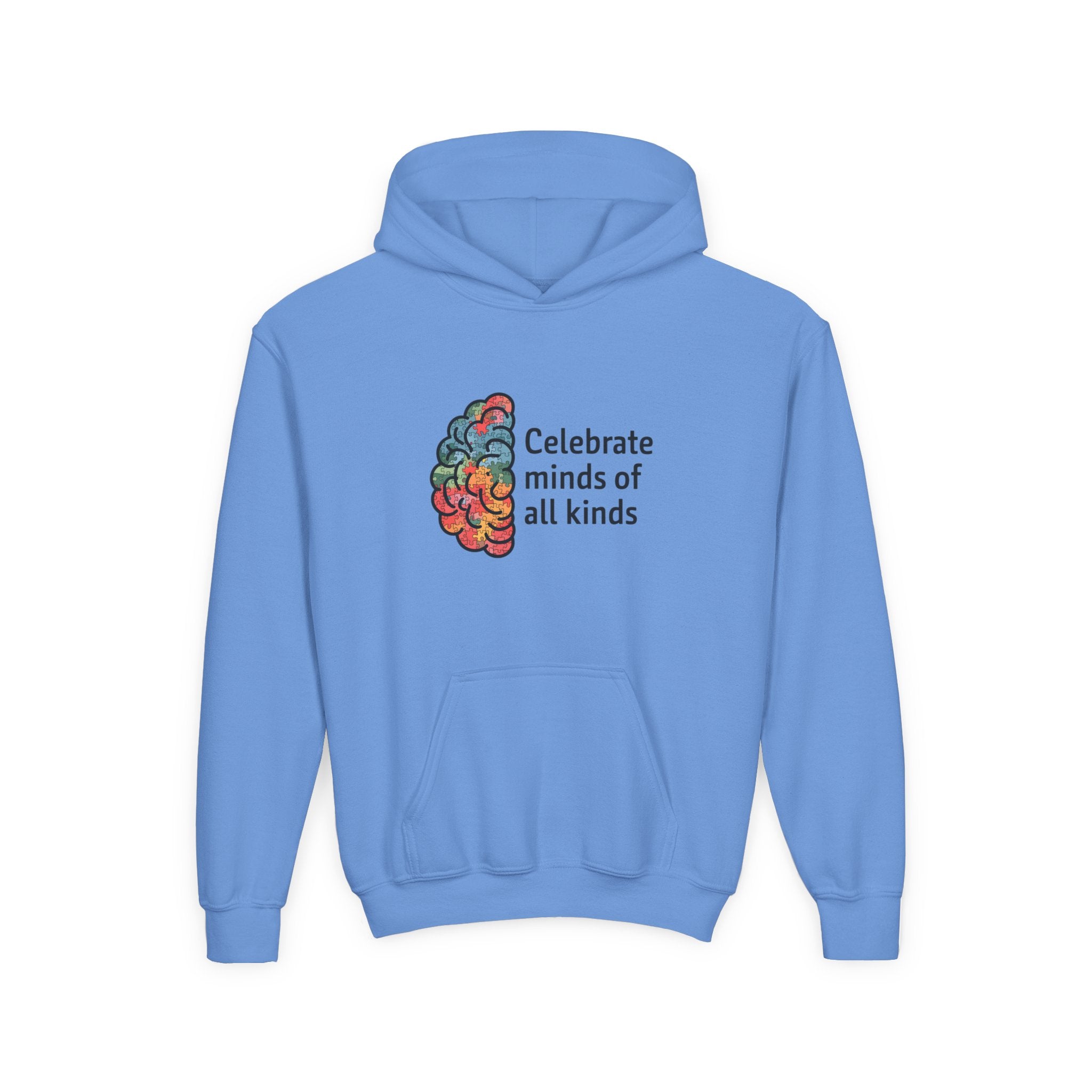 Youth Hoodie — "Celebrate Minds of All Kinds" Colorful Brain Awareness Pullover