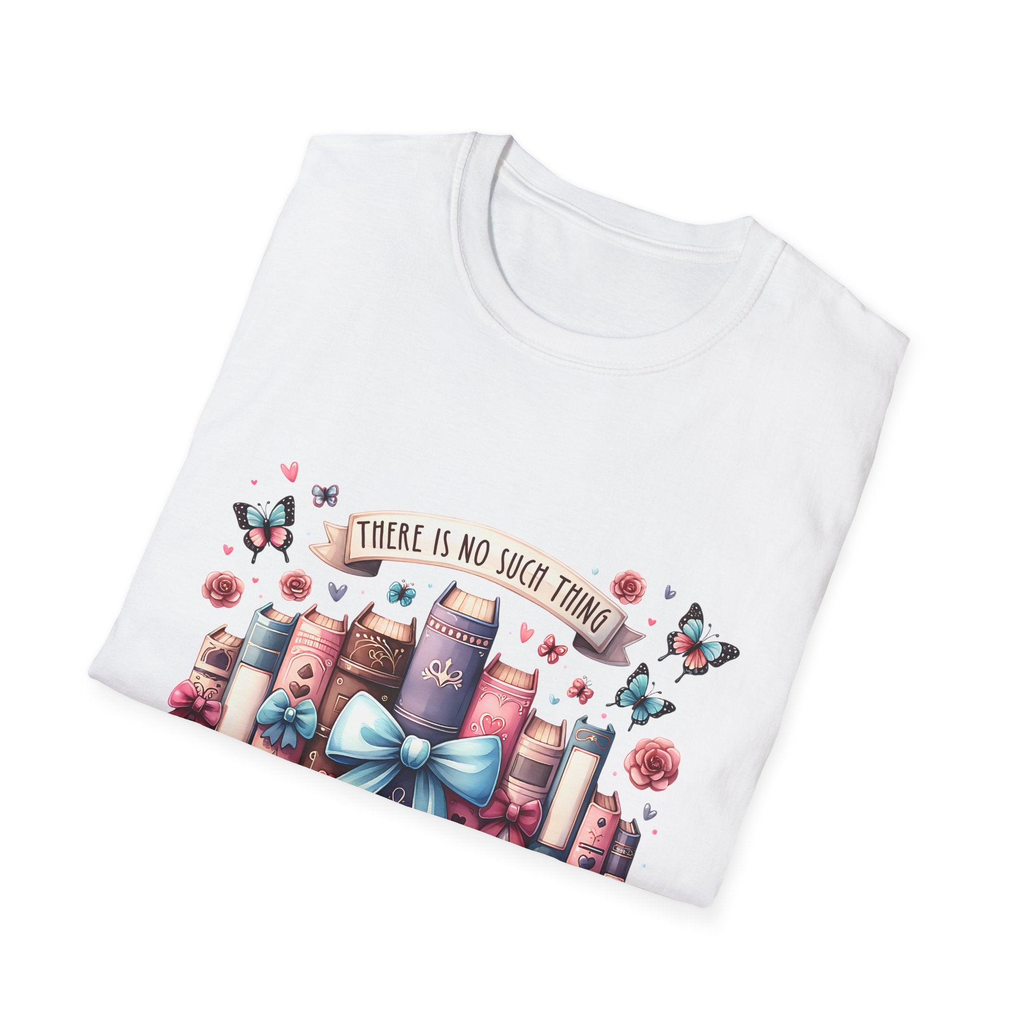 Book Lover T-Shirt — "There Is No Such Thing As Too Many Books" Illustrated Stack Design