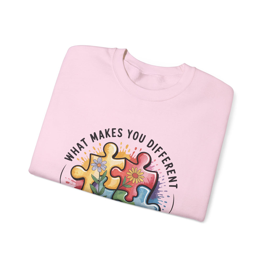 Autism Awareness Crewneck Sweatshirt — “What Makes You Different Is What Makes You Beautiful”