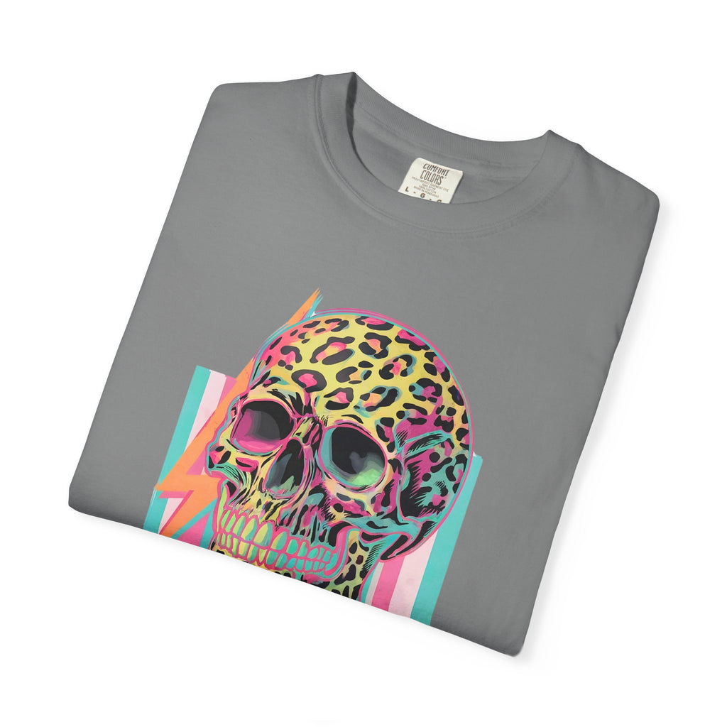 Stressed Since Birth T-Shirt — Neon Leopard Skull Graphic Tee