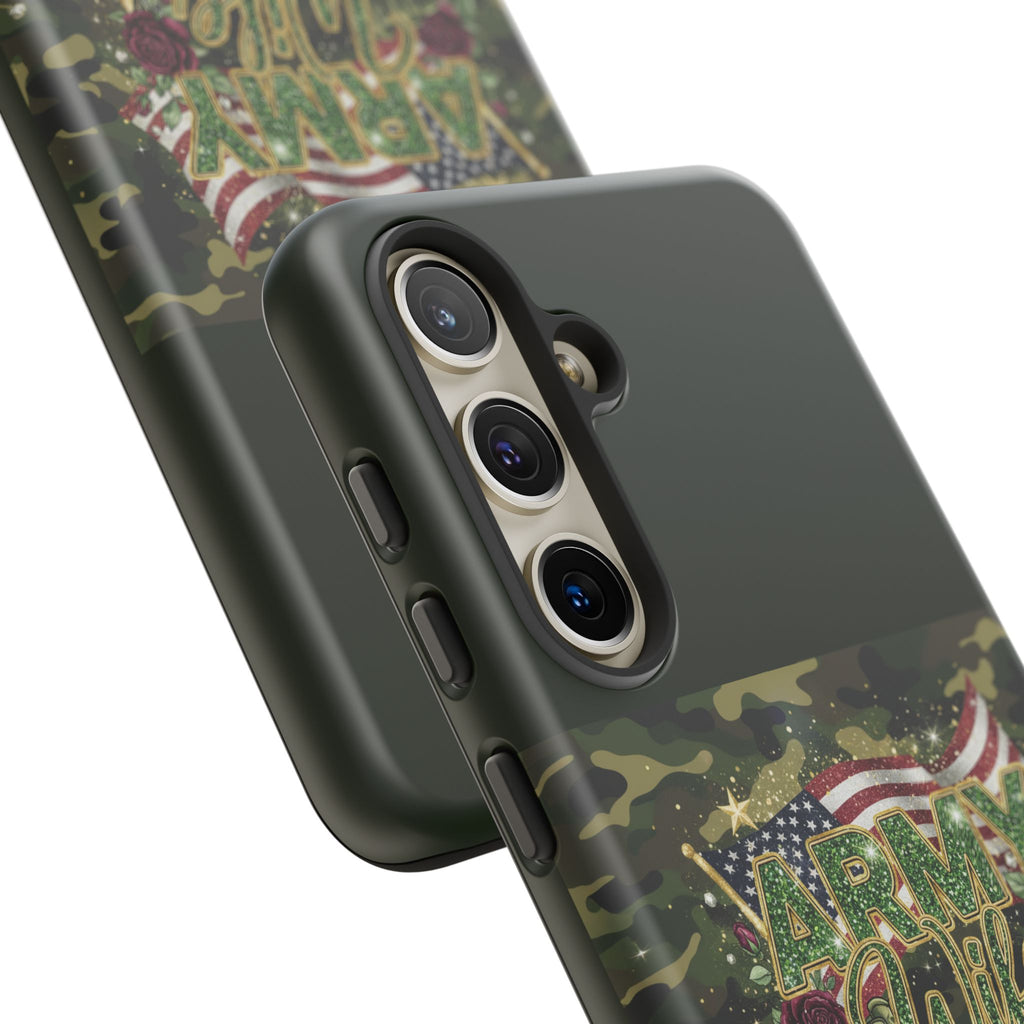 Army Wife Tough Phone Case — Camo Flag Design with Roses