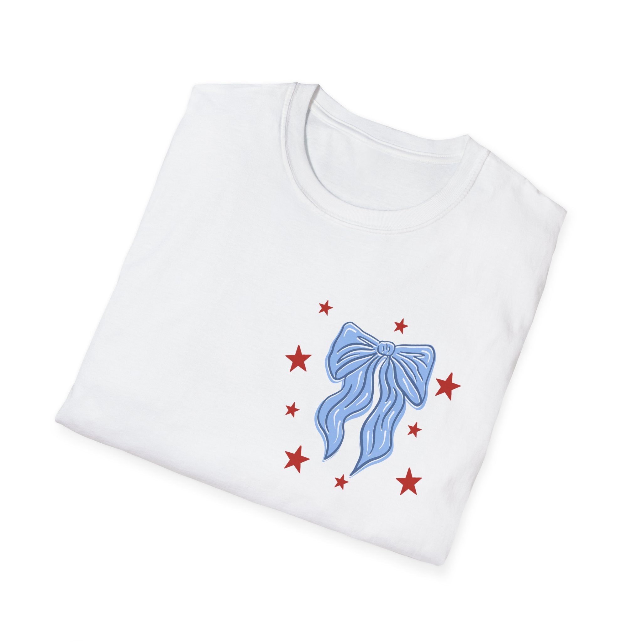 Double-sided American Honey T-Shirt — Patriotic Red White Blue Bow Tee