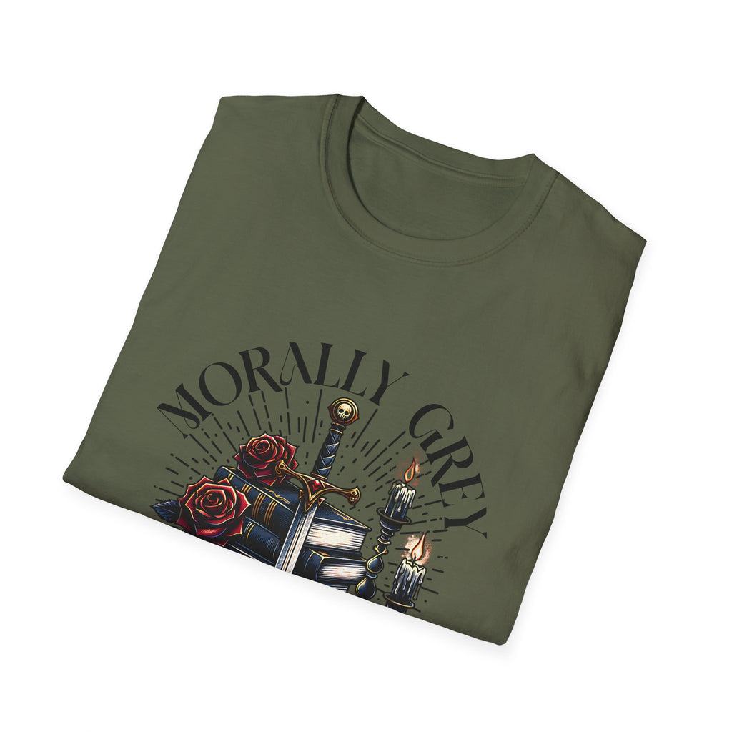 Morbly Girl Book Club T-Shirt — Gothic Rose & Candlelit Book Stack