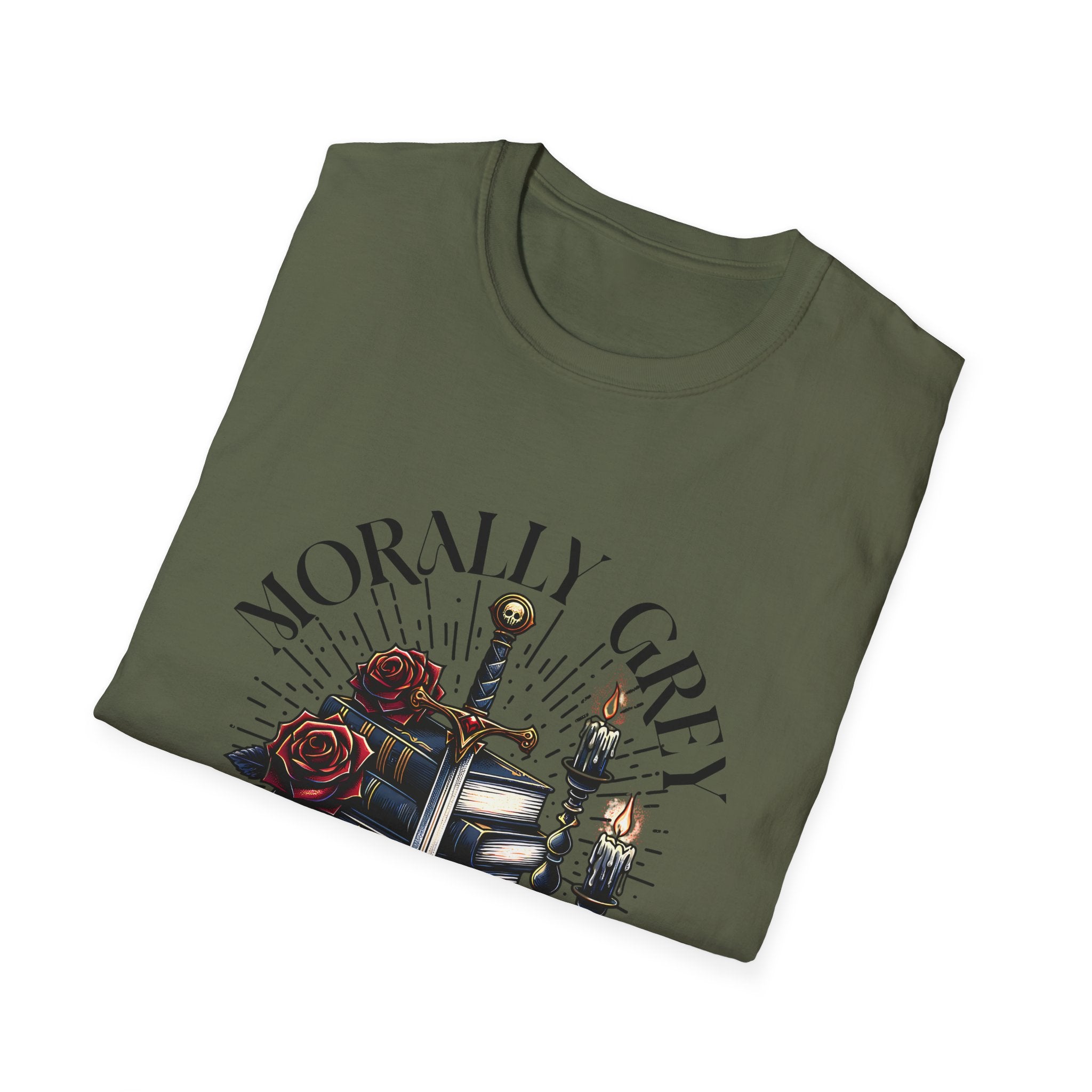 Morbly Girl Book Club T-Shirt — Gothic Rose & Candlelit Book Stack