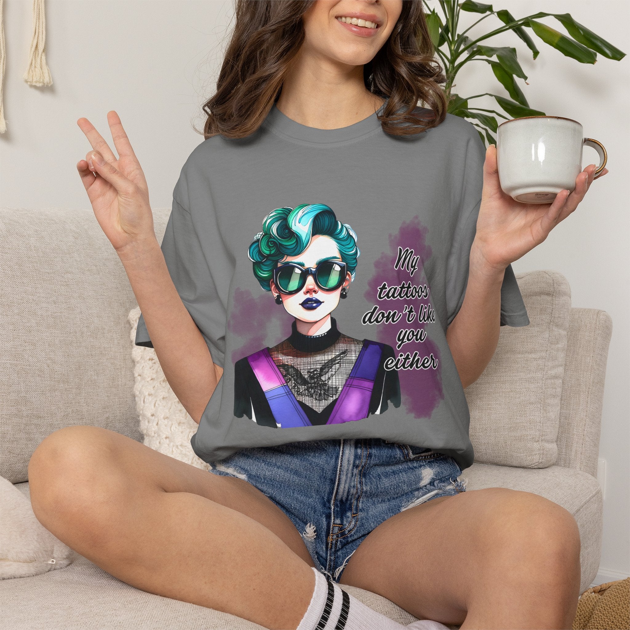 Graphic T-Shirt — Retro Punk Portrait with “My Tattoos Don’t Like You Either” Slogan