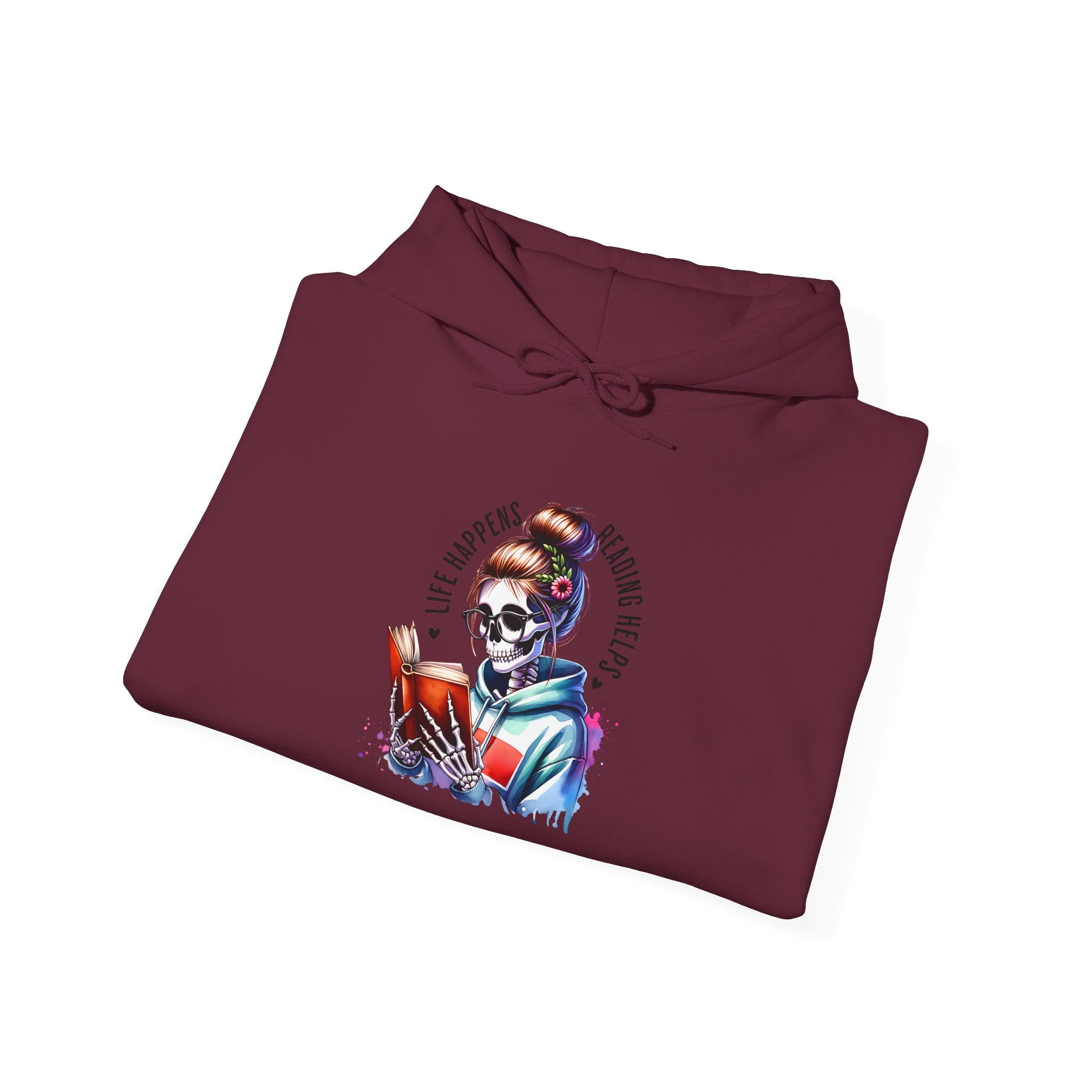 Hoodie - 'Eat, Sleep, Read, Repeat' Skeleton Reader Graphic Hoodie