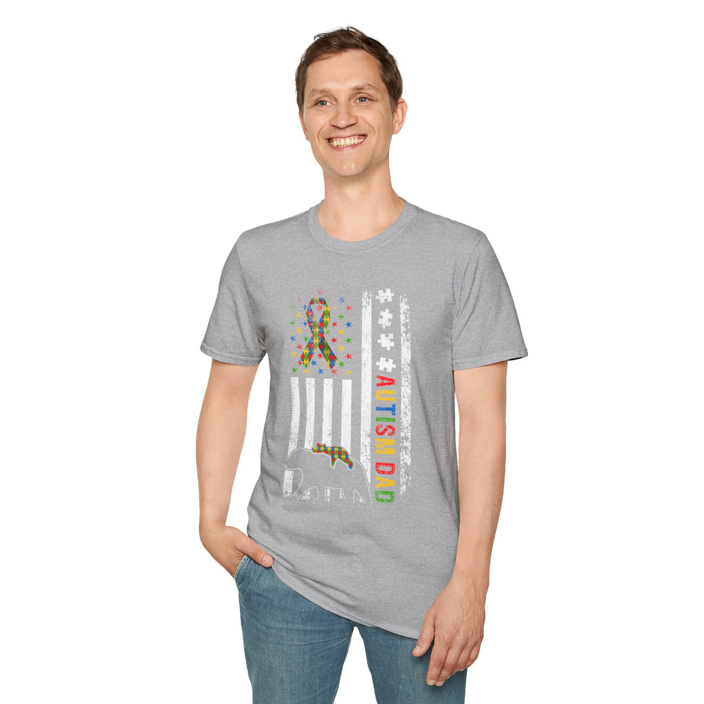 Autism Dad Flag T-Shirt — Puzzle Ribbon Elephant Pride Tee