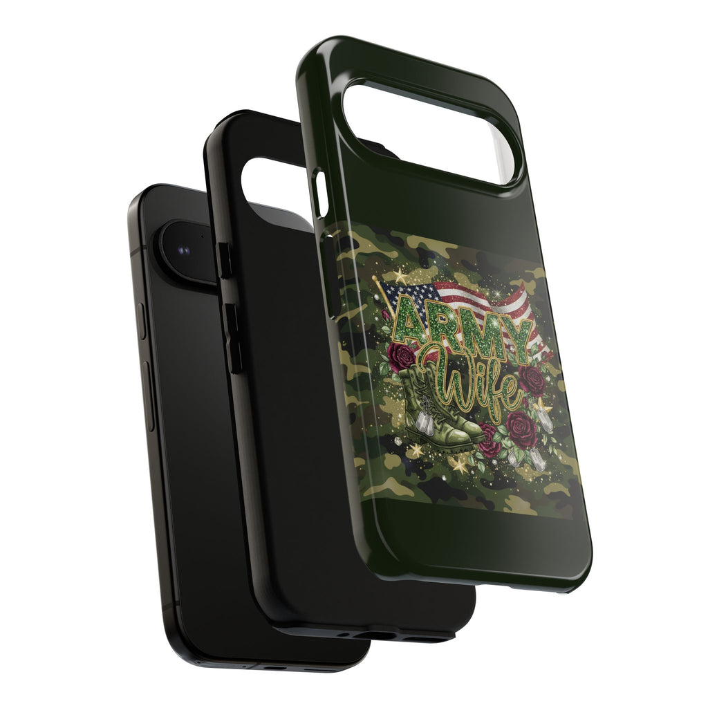 Army Wife Tough Phone Case — Camo Flag Design with Roses
